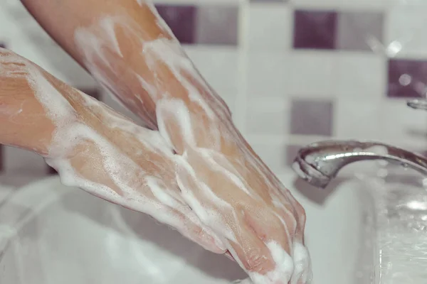Umyć Ręce Mydłem Aby Zapobiec Covid Umyć Ręce Aby Zapobiec — Zdjęcie stockowe
