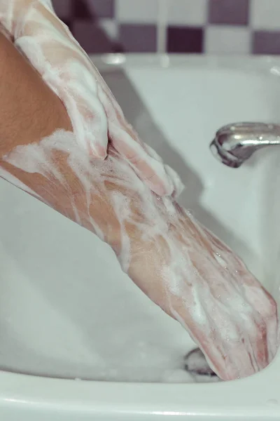 Hände Mit Seife Waschen Covid Verhindern Hände Waschen Epidemien Verhindern — Stockfoto