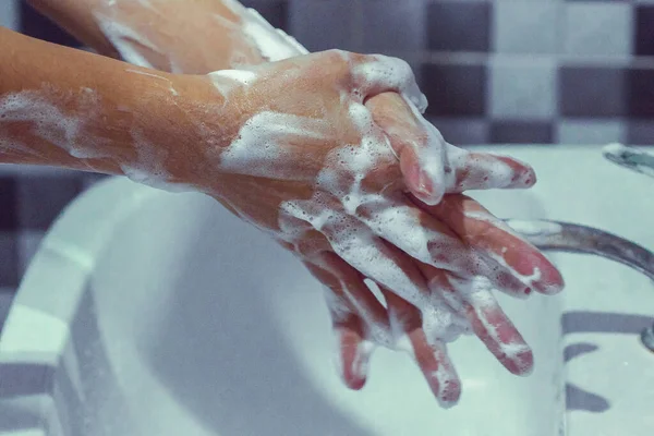 Hände Mit Seife Waschen Covid Verhindern Hände Waschen Epidemien Verhindern — Stockfoto