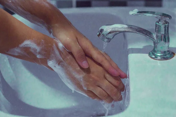 Lave Mãos Com Sabão Para Evitar Covid Lave Mãos Para — Fotografia de Stock