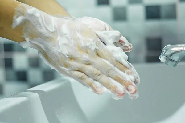 Hände Mit Seife Waschen Covid Verhindern Hände Waschen Epidemien Verhindern — Stockfoto
