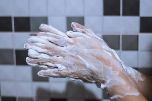 Lave Mãos Com Sabão Para Evitar Covid Lave Mãos Para — Fotografia de Stock