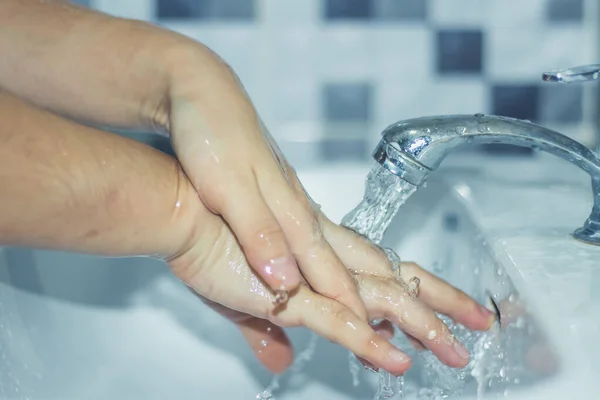 Handen Met Zeep Covid Voorkomen Handen Epidemieën Voorkomen — Stockfoto