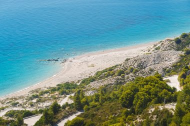 Gialos Beach, oniki adalar, Lefkada, Yunanistan, havadan görünümü