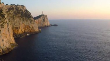 Doukato deniz feneri günbatımı, Yunanistan, zaman atlamalı Gopro sırasında Lefkatas cape