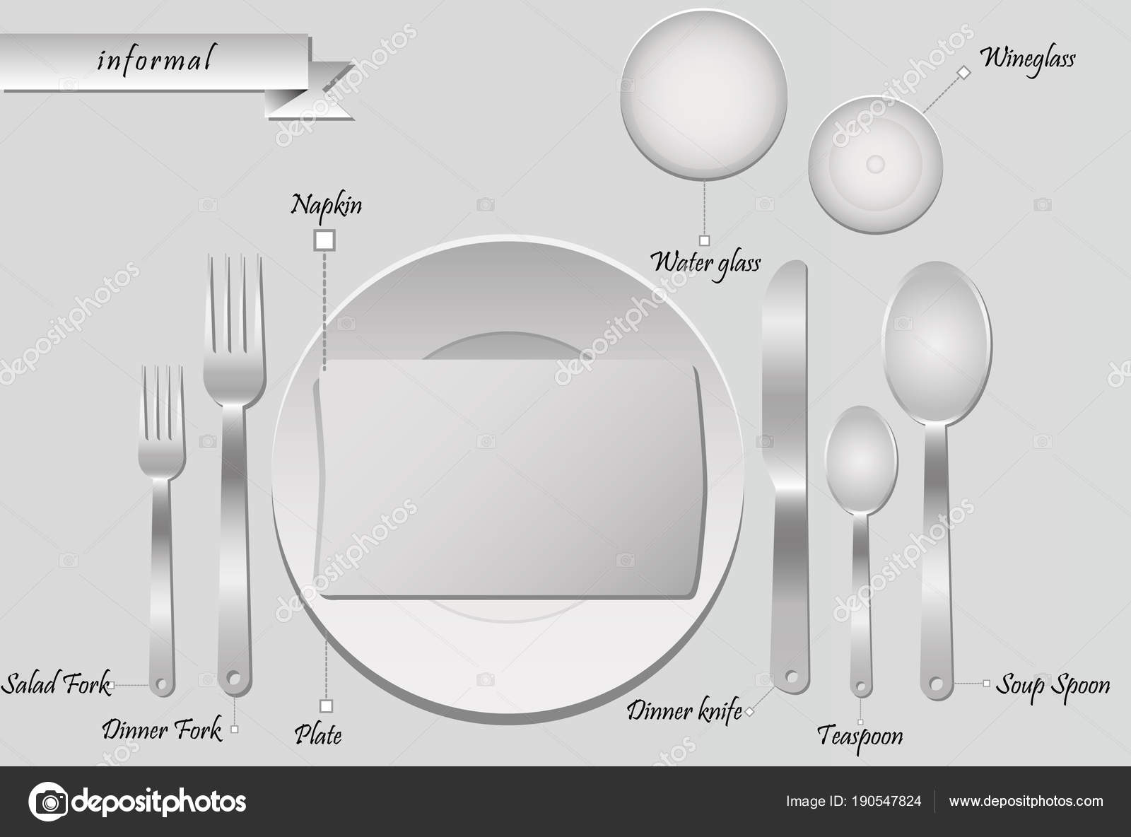 Plan Cutlery Table Grey Background Informal Table Setting — Stock ... Plan Cutlery Table Grey Background Informal Table Setting — Stock ...