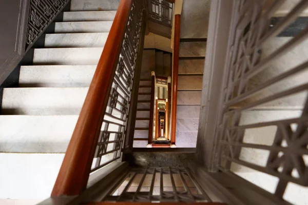 A stair case of 14 floors in an old building in Detroit, Michigan.