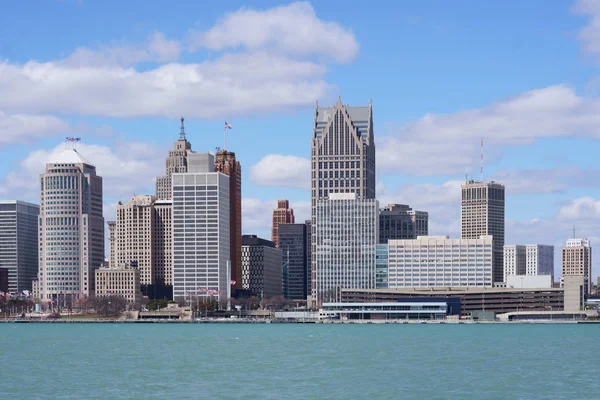 Detroit City Center Vacker Dag Vyn Från Windsor Ontario Kanada — Stockfoto