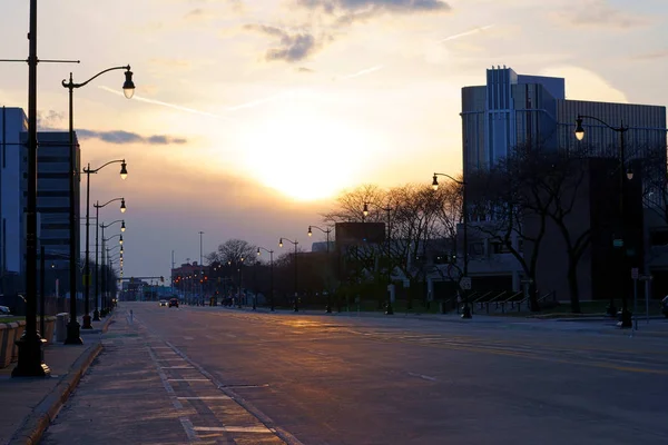 Lege Straat Boulevard Volgende Binnenstad Van Detroit Aan Het Eind — Stockfoto