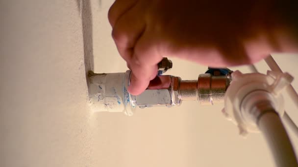Plumber Repairs Faucet Close View — Stock Video