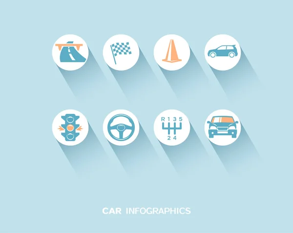 Infográfico de carro com ícones planos definidos. Ilustração vetorial — Vetor de Stock
