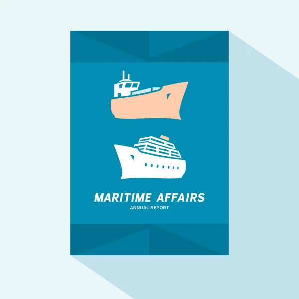 传单或小册子封面平面设计与船舶图标 — 图库矢量图片