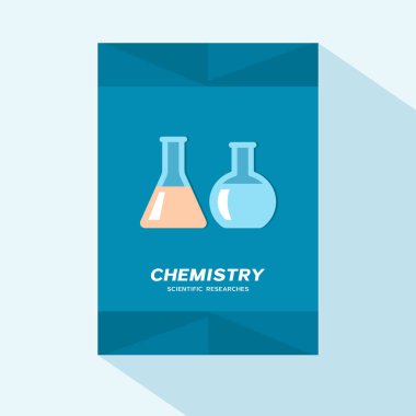 El ilanı ya da broşür kapak düz tasarımı ile kimyasal kadehler simgesi