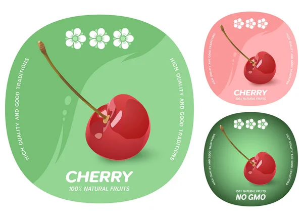 Pegatinas con cereza roja. Ilustración vectorial — Archivo Imágenes Vectoriales