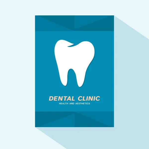 Флаєр або брошура покривають плоский дизайн з емблемою стоматологічної клініки — стоковий вектор