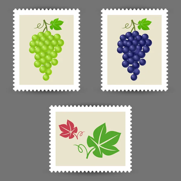 Selos postais vetoriais com ícones de cachos de uva —  Vetores de Stock