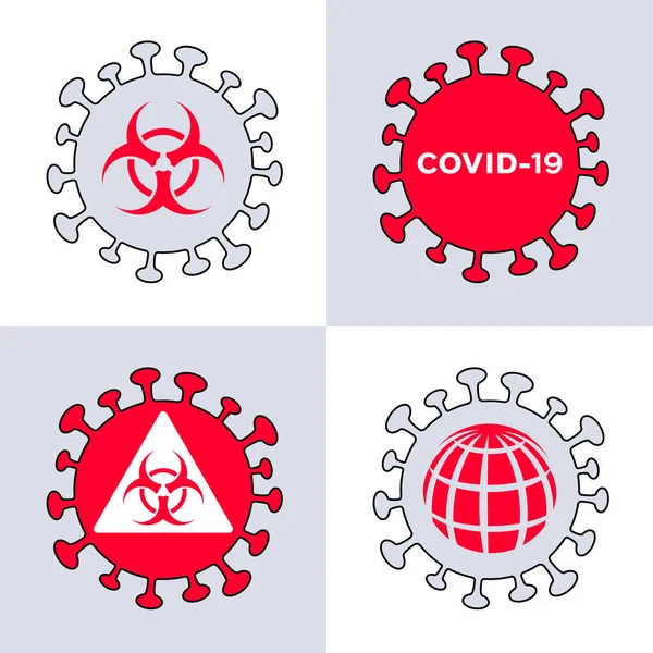 Covid Coronavirus Biológiailag Veszélyes Ikonkészlet Vektorillusztráció — Stock Vector
