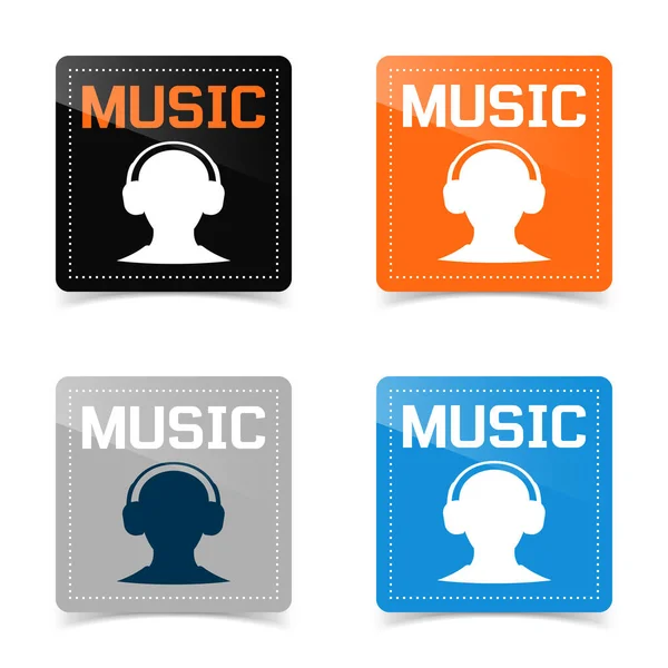 Music Web Icons Silhouettes Head Headphones Vector Illustration — Stock Vector