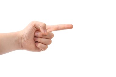 Parmak uçlu el, parmak uçlu parmak, beyaz arka planda izole edilmiş bir şeyi tutarken, el ele tutuşurken, avuç içiyle.