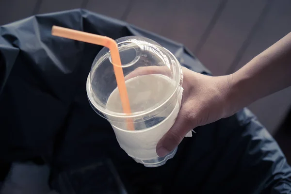 Female Hand Putting Trash Recycle Bin — Stock Photo, Image