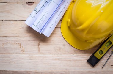 Araç kiti İnşaat ahşap tahta üzerinde planlama