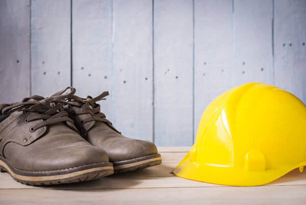 shoes with hard hat for working on wood