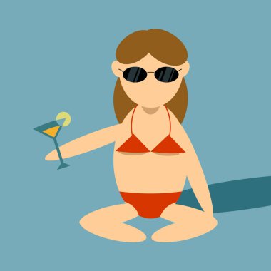 Bir kız bir kokteyl Mayo ile vektör çizim yaz tatil 