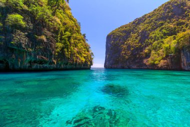 Güzel Ao Lo sa anne noktası ünlü tur Phi Phi Islands Tayland gölünde snorkeling