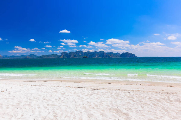 beautiful White sand beach and Clear water at Poda Island Thailand 