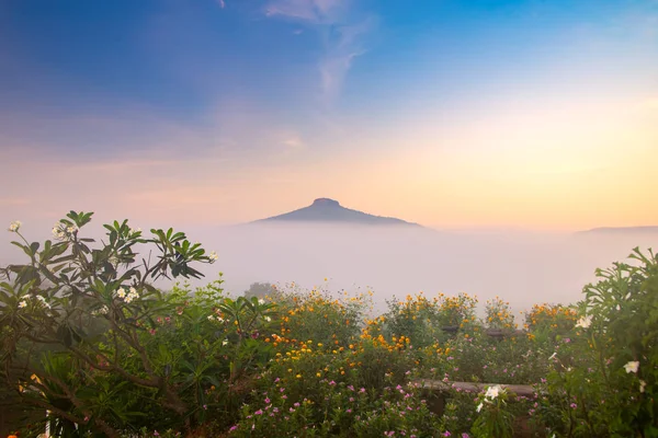 Lever Soleil Avec Brume Beau Paysage Pour Détendre Thaïlande — Photo