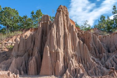 toprak dokuları kumtaşı sütunları, sütunlar ve uçurumlar, Sao Din Na Noi, Nan Eyaleti, Tayland