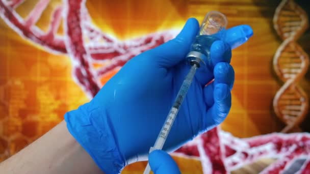 Doctor gaining in a syringe medication from the vial — Stockvideo