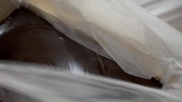 Şekerlemeler, pastalar, şekerlemeler, ambalajlar için kaynamış konsantre süt ve çikolata kreması üretimi — Stok video