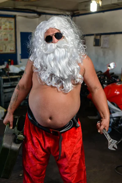 Santa on a motorcycle — Stock Photo, Image