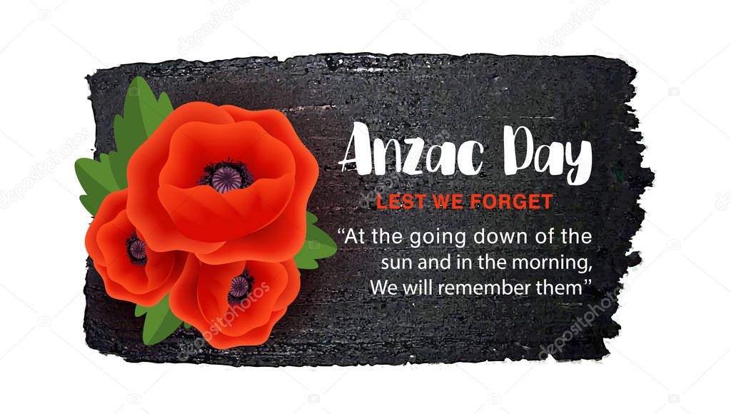 Anzac Day vector poster on a hand drawn ink background. Lest We 