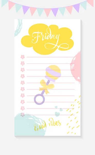 Friday Daily Para hacer Lista para una madre de un niño recién nacido . — Vector de stock