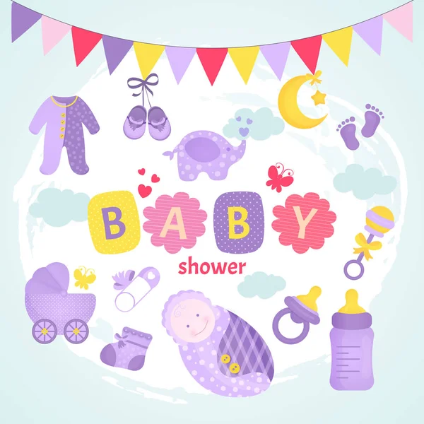 Baby Shower Set for Baby Shower Party — Stockvector