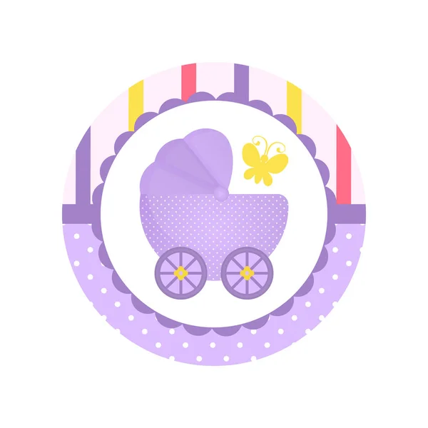 Cartoon Baby Carriage icon with a butterfly . — стоковый вектор