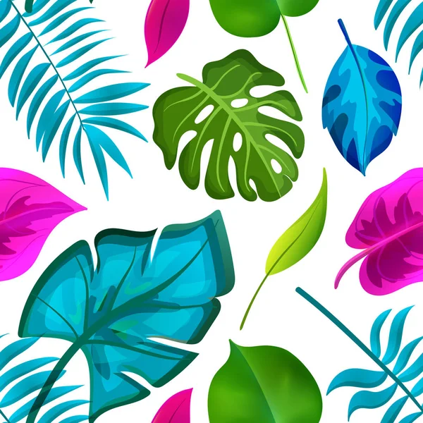 Modèle sans couture de feuilles tropicales réalistes . — Image vectorielle
