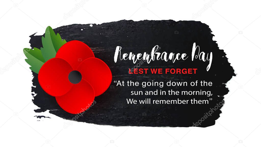 Remembrance Day vector poster on a hand drawn ink background. Lest We forget.