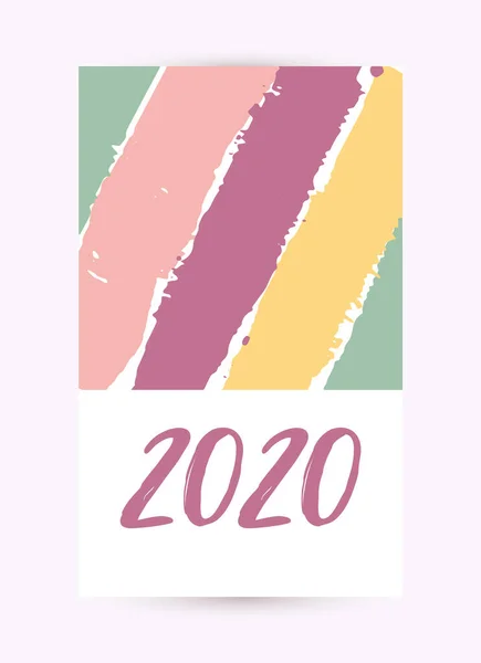 Vektor 2020 Ručně kreslené písmo pozadí. Obálka kalendáře, leták, brožura. Kreativní barevná šablona se špinavou texturou inkoustu. Minimální černobílý styl — Stockový vektor
