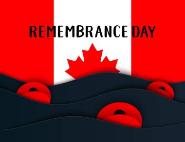 Vector Remembrance Day web layers banner. Canadian Red Poppy flower symbol of Peace. Anzac, Memorial, Veterans Day header, card, poster, flyer, invitation. Military parade