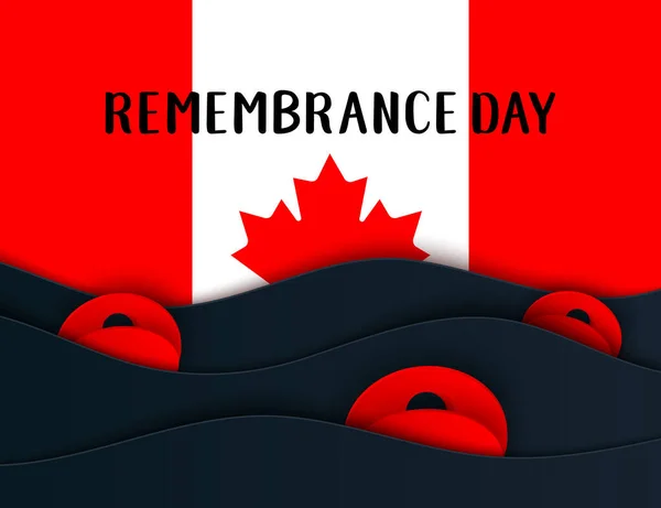 Banner de capas web Vector Remembrance Day. Flor de amapola roja canadiense símbolo de la paz. Anzac, Memorial, encabezado del Día de los Veteranos, tarjeta, póster, volante, invitación. Desfile militar — Vector de stock