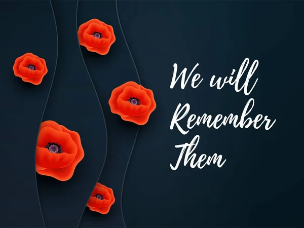 Vector Remembrance Day web layered banner. Paper cut Red Poppy flower International symbol of Peace. Anzac, Memorial, Veterans Day header, card, poster, flyer, invitation. Military parade — Stock Vector