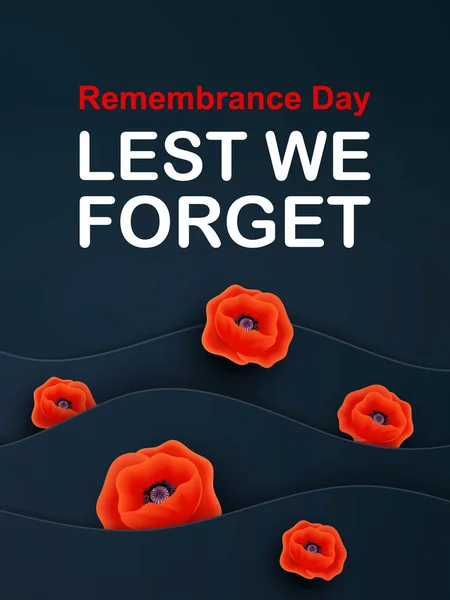 Vector Remembrance Day web layered banner. Paper cut Red Poppy flower International symbol of Peace. Anzac, Memorial, Veterans Day header, card, poster, flyer, invitation. Military parade — Stok Vektör