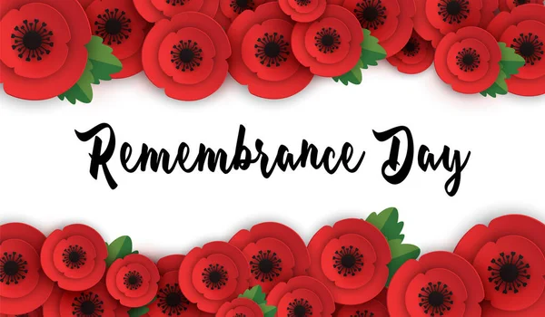 Lembrança, cabeçalho da web Anzac Day. Flores de papoilas. Banner memorial, cartão . —  Vetores de Stock