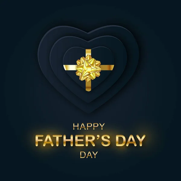 Vector Happy Fathers Day Papercut banner. Guld Bokstäver och papper svart Hjärtan — Stock vektor