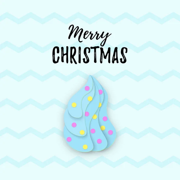 Vektor Veselé Vánoce prapor s pastelovým papírem vánoční strom izolovaný na modré. Roztomilé vánoční bloggerů karta, plakát webové stránky, rozvržení, přidat. Strukturované. Typografie — Stockový vektor
