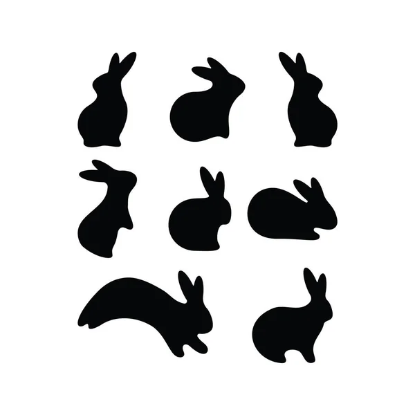 Vetor Simple Easter Rabbit icon Set. Black Bunny, Hare Set. Cartão postal sazonal, etiqueta, autocolante. Logotipo animal de gado. Estilo plano Vetores De Bancos De Imagens