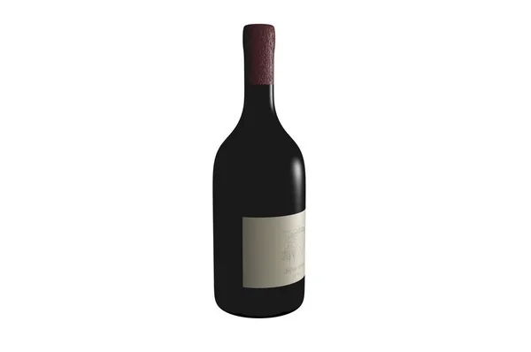 Una Bottiglia Vino Isolata Resa Bianco — Foto Stock